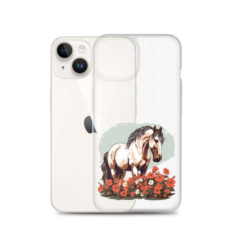 Clear Case for iPhone, Brown horse in field of red flowers, n4w2fj