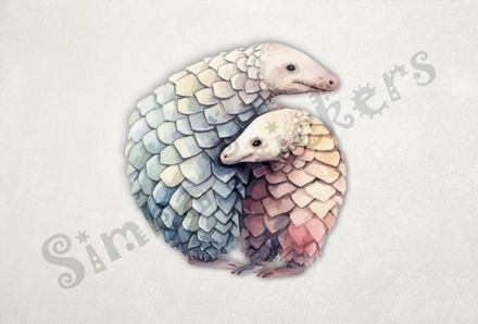 Pangolins in love, watercolour