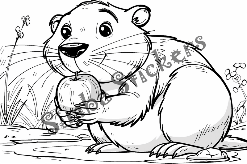 Colouring pages, bundle of singular beavers, 25 images