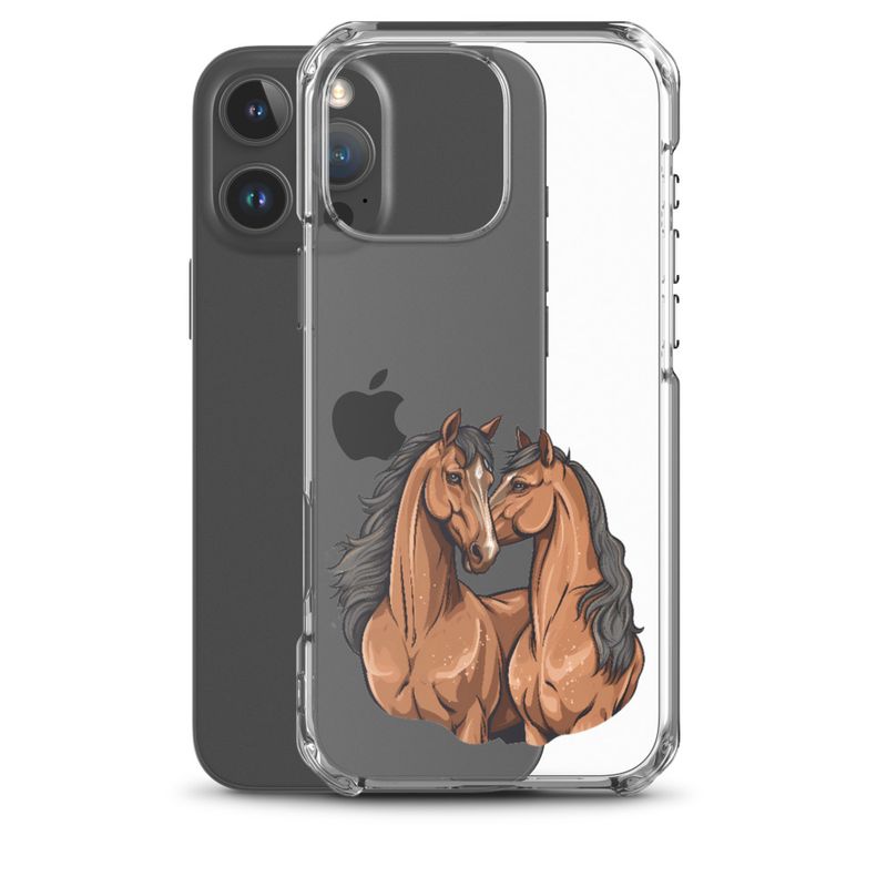 Clear Case for iPhone, Two brown horses snuggling, tdwcyd