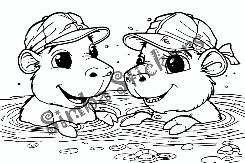 Colouring pages, bundle of capybara duos, 10 images
