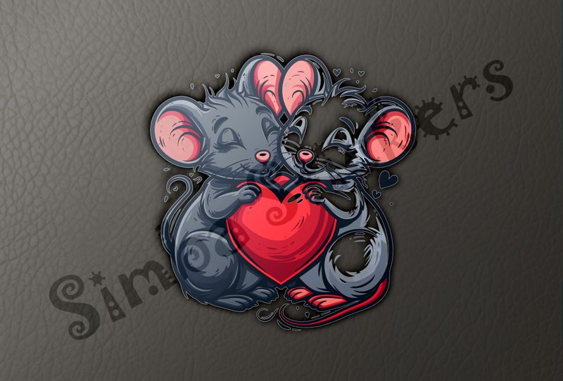 Mice in love holding large Valentine&#x27;s heart, nn89e1