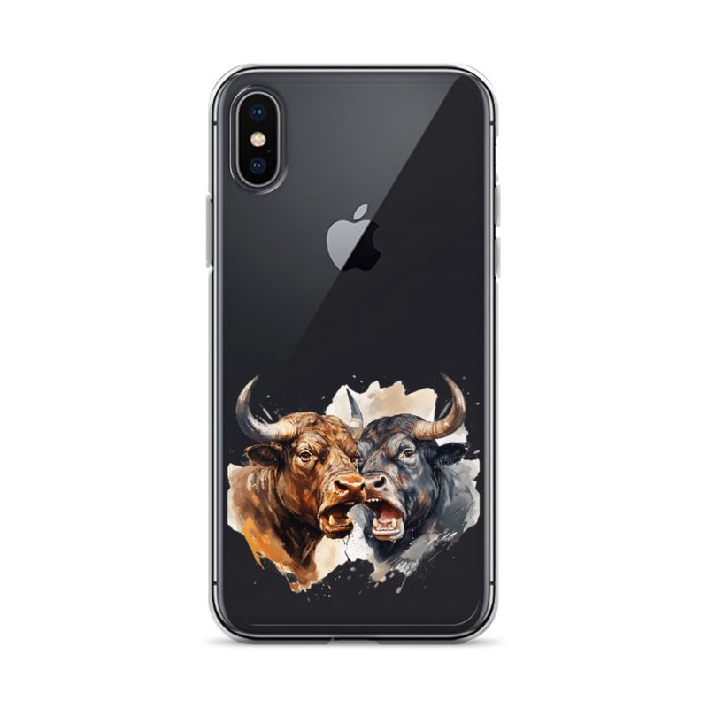 Clear Case for iPhone, Bulls facing up to each other, watercolour, dx5eff