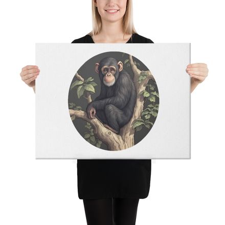 Canvas Print, 24x18, Chimpanzee on branch in a tree 