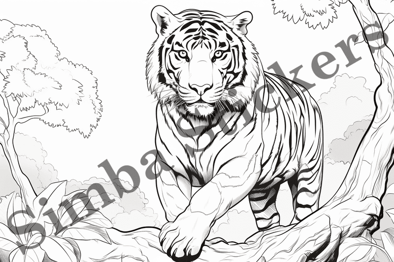 Colouring pages, bundle of tigers, 25 images