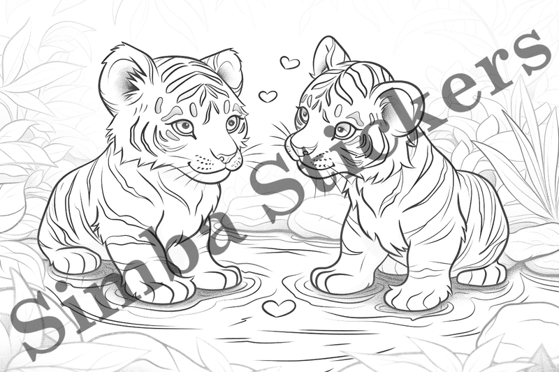 Colouring pages, bundle of tigers, 10 images