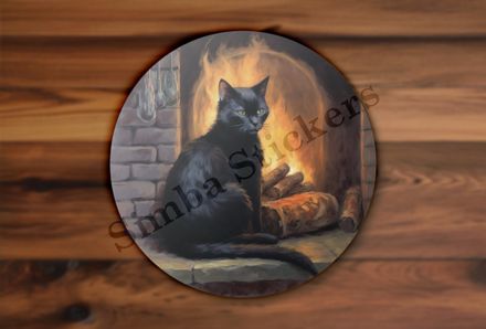 Cat  by the fireplace