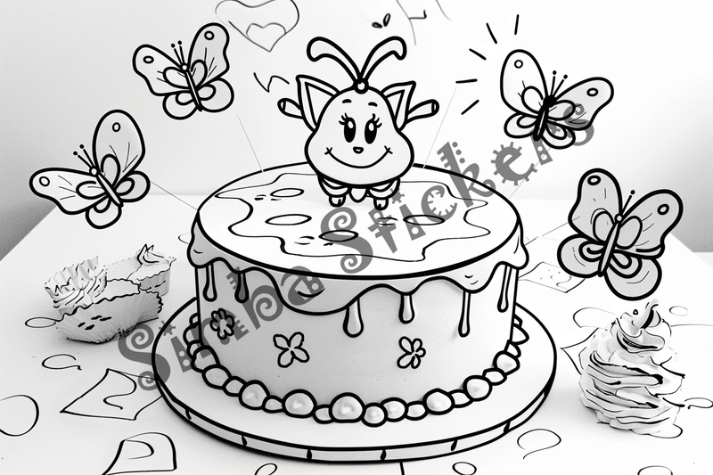 Colouring pages, bundle of butterflies over food or flowers, 25 images
