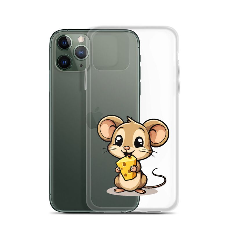 Clear Case for iPhone, Small Mouse happily licking large chunk of cheese, pqapy6
