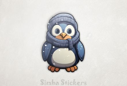 Penguin wearing scarf in the snow, ipn5zd