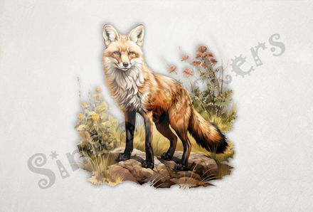 Fox on a rock in the woods