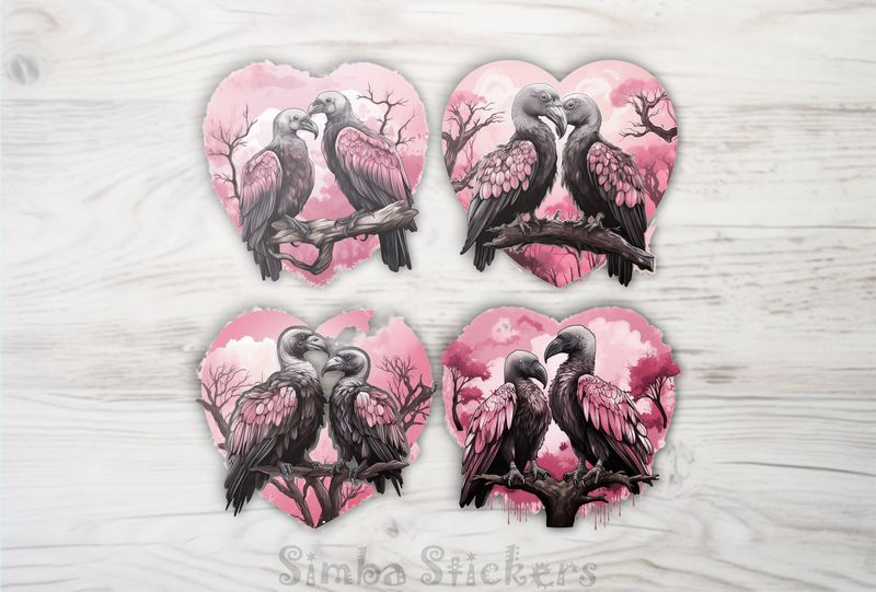 Vultures in love in Valentine&#x27;s heart frames, 4-in-1, czcqwk