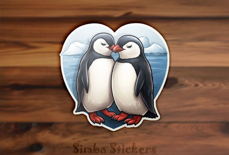 Penguins beak-to-beak with Arctic background, qnrk7v