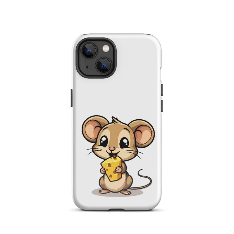 Tough Case for iPhone, Small Mouse happily licking large chunk of cheese, pqapy6