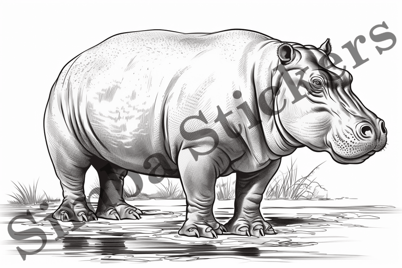 Colouring pages, Bundle of hippos, 25 images