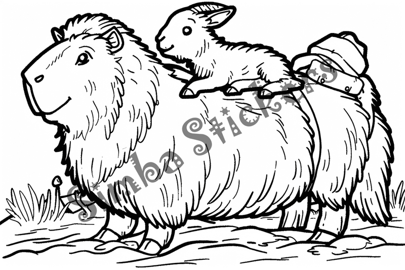 Colouring pages, bundle of capybaras with animals on back, 10 images