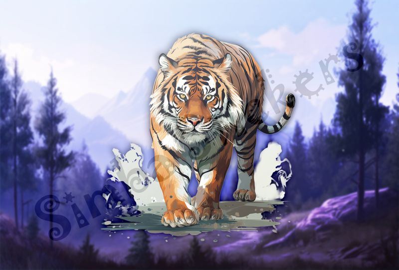 Tiger walking majestically with focused gaze
