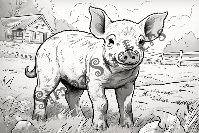 Colouring pages, bundle of pigs on a farm, 10 images