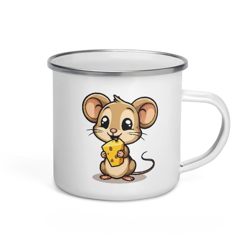 Enamel Mug, Small Mouse happily licking large chunk of cheese, pqapy6