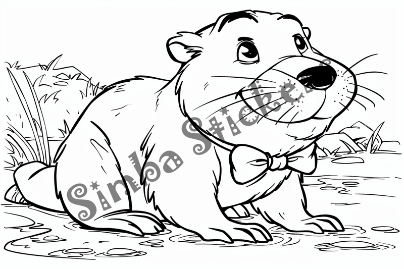 Colouring pages, bundle of beavers in hats, clothes, or glasses, 25 images