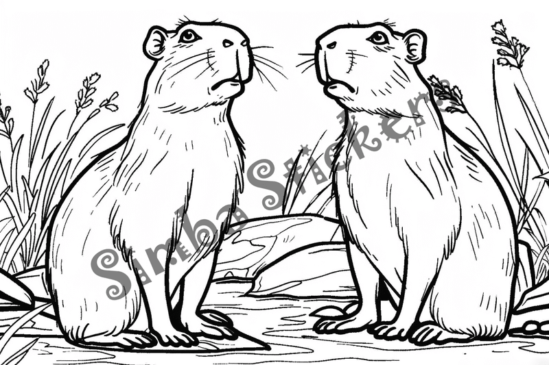 Colouring pages, bundle of capybaras, 50 images