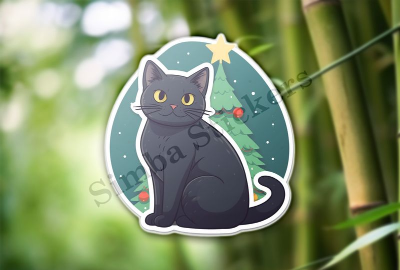 Cat in front of a Christmas tree