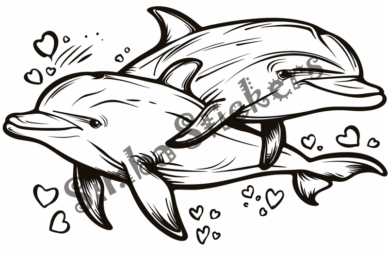 Colouring pages, bundle of dolphins in love, 10 images