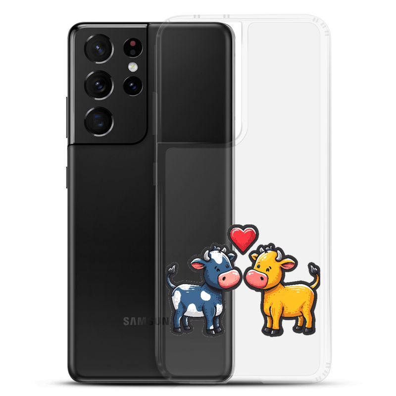 Clear Case for Samsung, Cattle, bull and cow in love, colourful , heart in picture, fvta2y