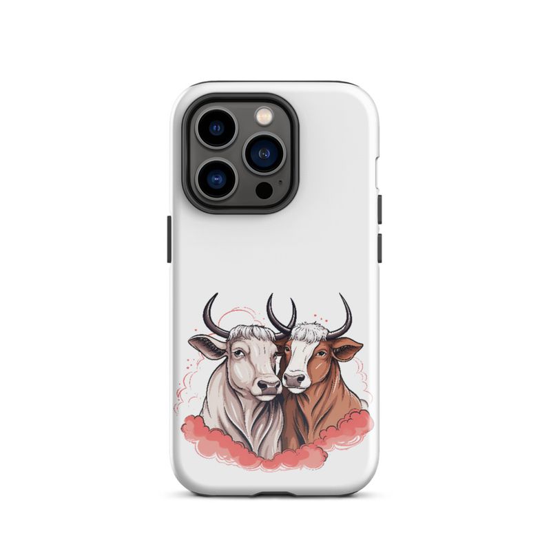Tough Case for iPhone, Bull and cow, romantic, reddish clouds, qoucds