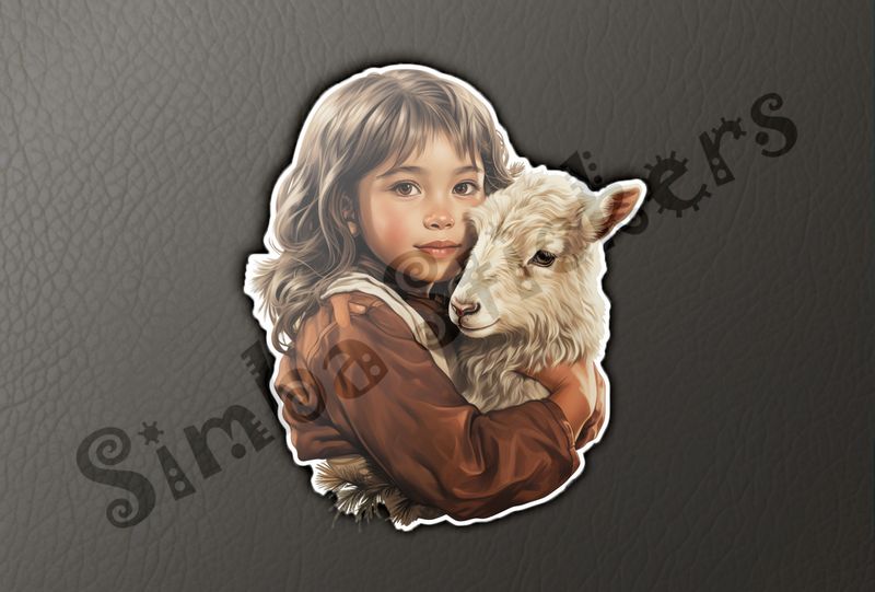 Goat kid held by  girl of Asian origin