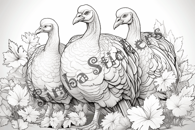 Colouring pages, bundle of turkeys in love, 25 images