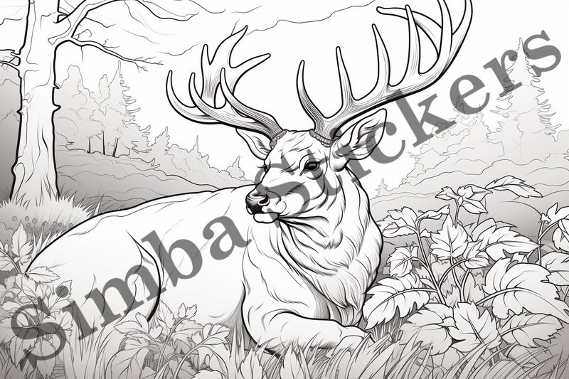 Colouring pages, bundle of deer, 25 images