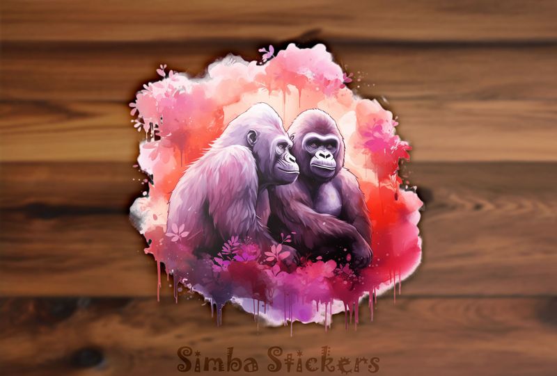 Gorillas in love in romantic colours, watercolour, dgghmm