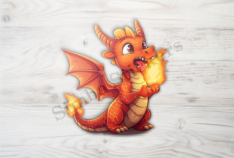 Cute baby red dragon breathing fire