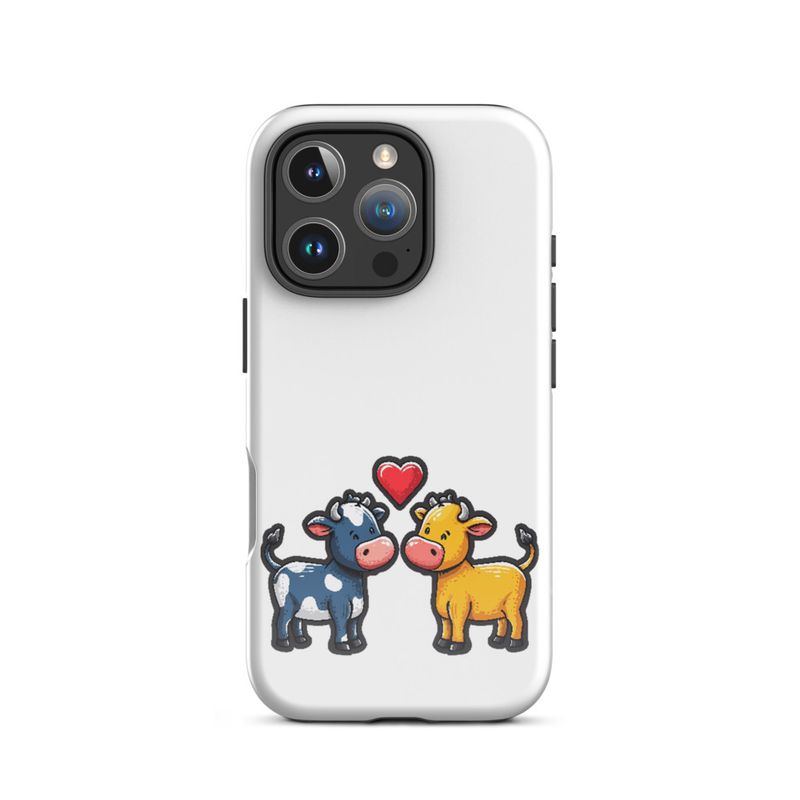 Tough Case for iPhone, Cattle, bull and cow in love, colourful , heart in picture, fvta2y