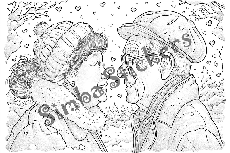 Colouring pages, bundle of people, grandparents in love, 25 images