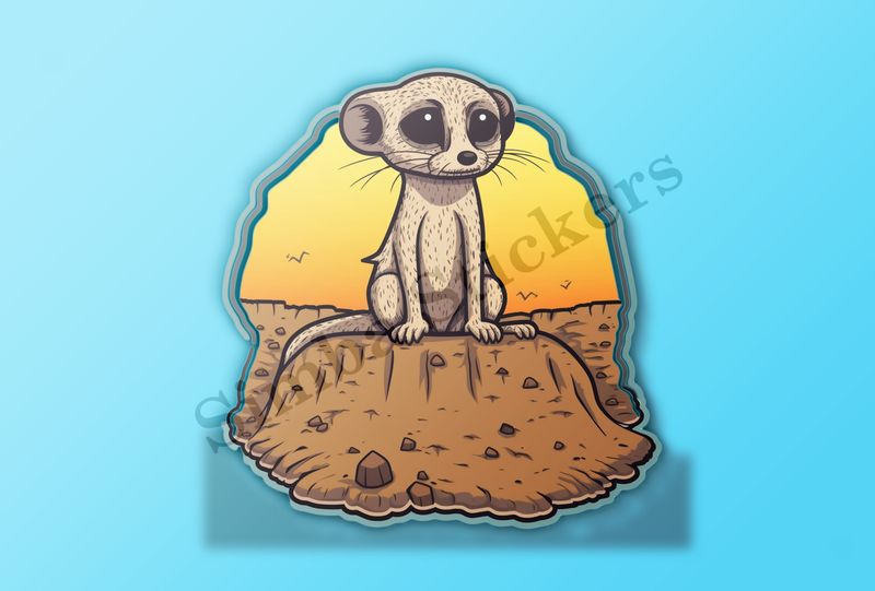 Meerkat on top of a hole in dry surroundings
