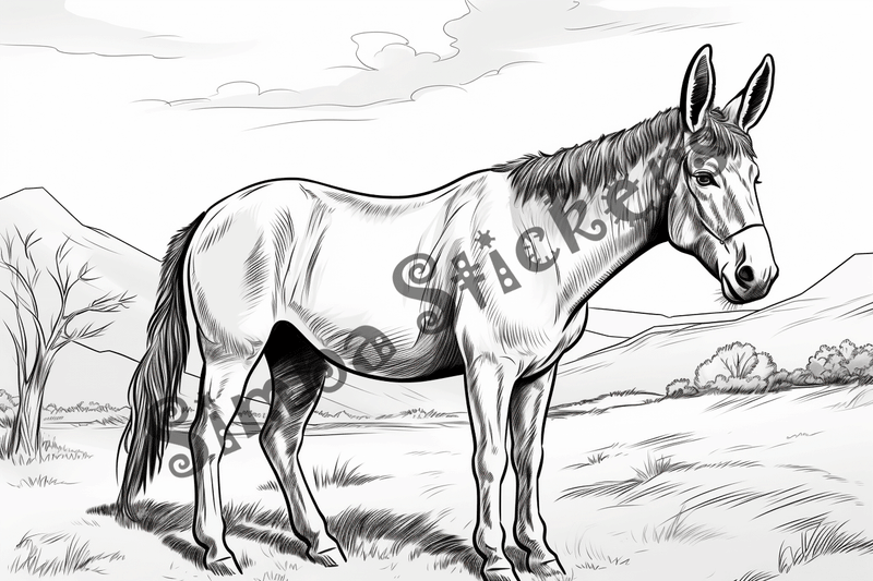 Colouring pages, bundle of donkeys with children, 25 images