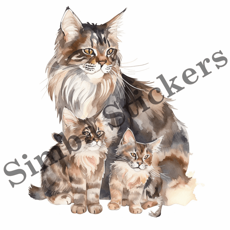 Maine Coon mother with kittens, image set, 10 images