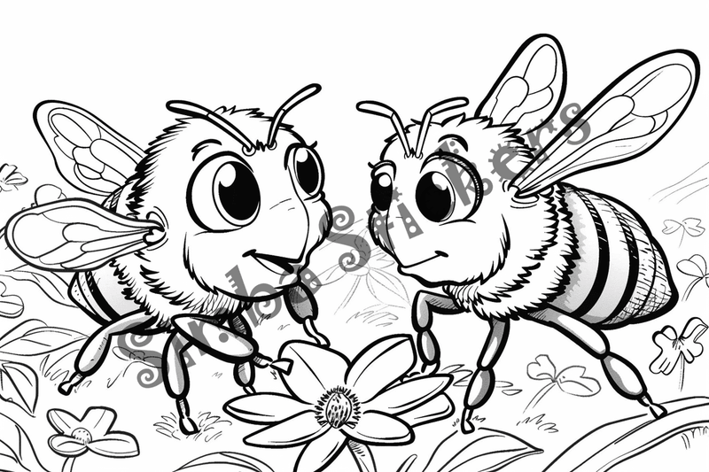 Colouring pages, bundle of bees with glasses, honeycombs or flowers, 25 images 2