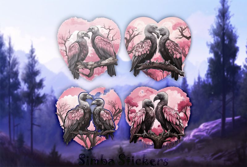 Vultures in love in Valentine&#x27;s heart frames, 4-in-1, czcqwk