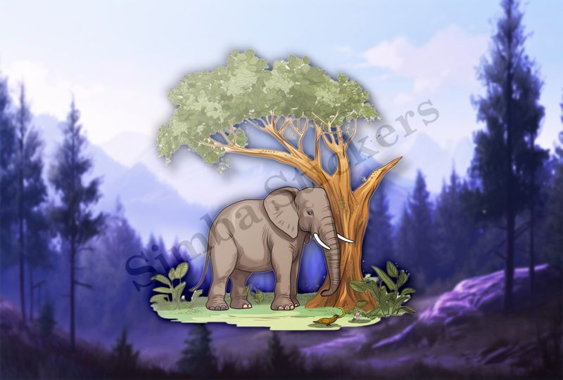 Elephant with its trunk against a tree in the Savanna