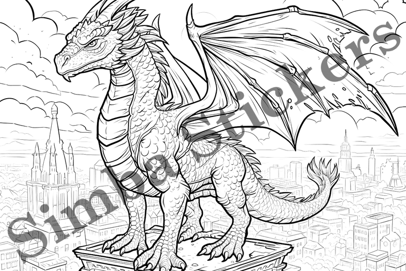 Colouring pages, bundle of dragons, 10 images