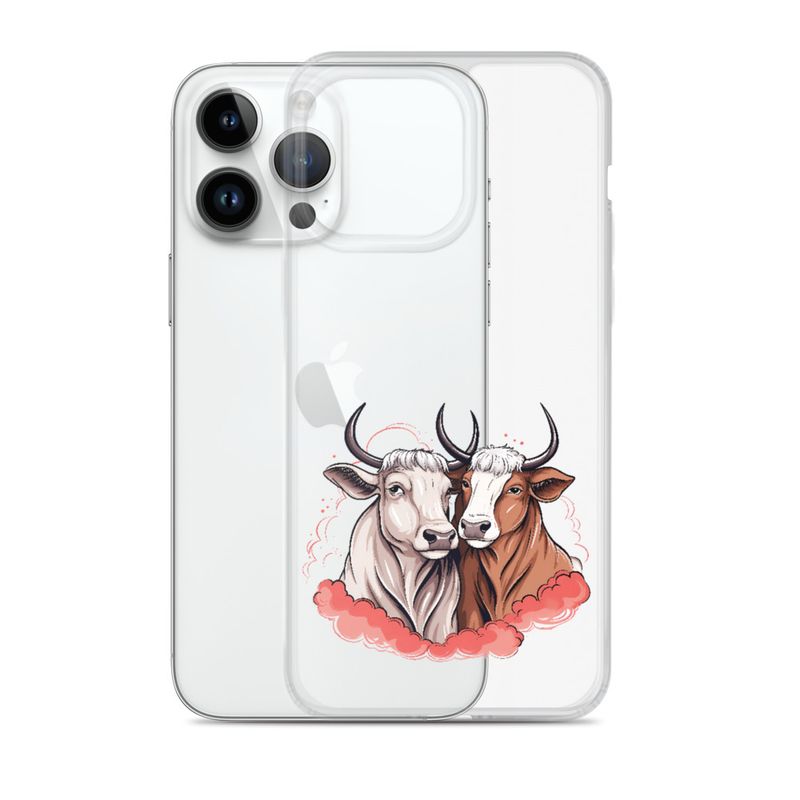 Clear Case for iPhone, Bull and cow, romantic, reddish clouds, qoucds