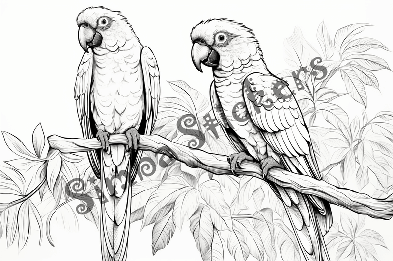 Colouring pages, bundle of parrots 2, 25 images