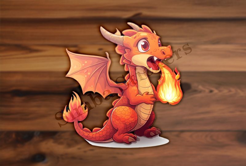 Cute red dragon trying to hold fire