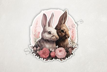 Bunnies in love, in flowers, vintage