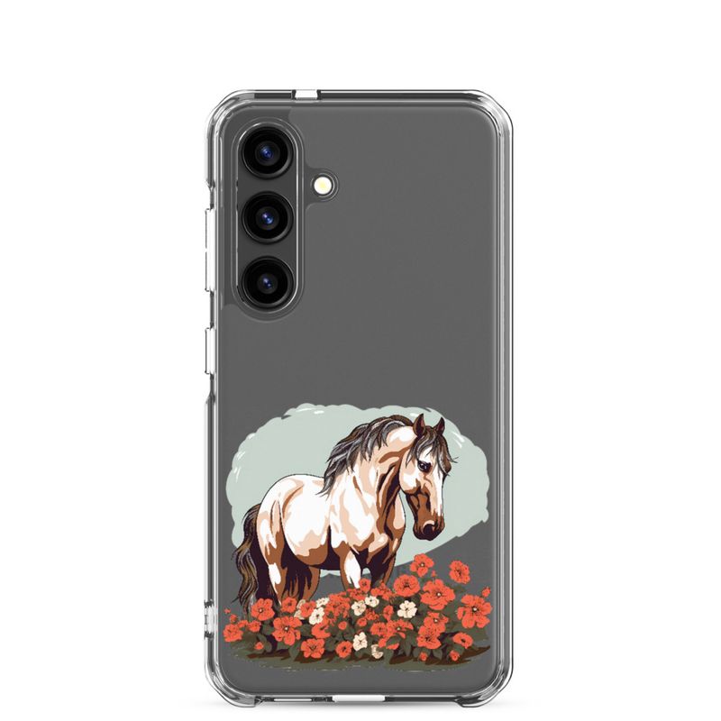 Clear Case for Samsung, Brown horse in field of red flowers, n4w2fj