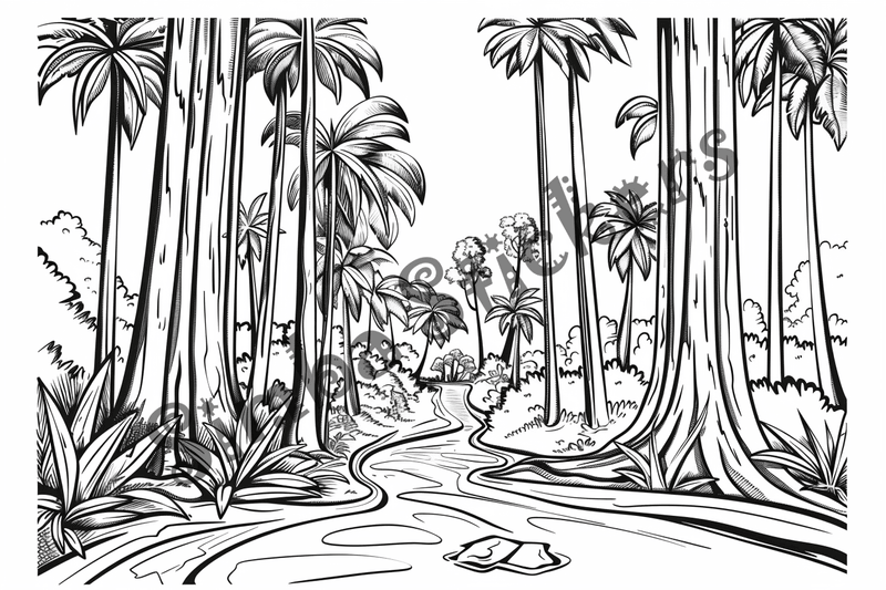 Colouring pages, bundle of Equatorial Rainforest landscape, 25 images 2