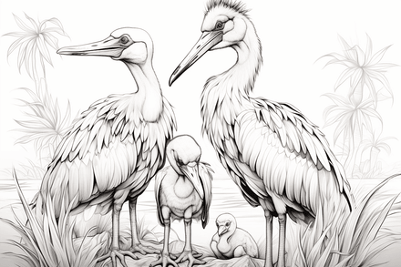 Colouring pages, bundle of marabou storks, 25 images